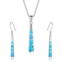 fashion long tassel striped accessories set for women imitation blue fire opal pendant necklace earrings women wedding jewelry