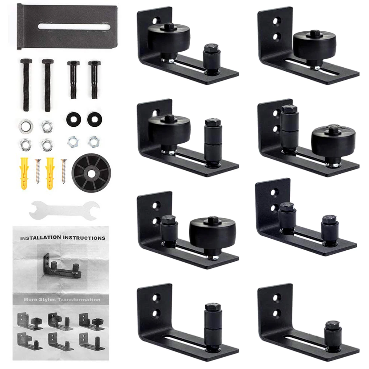 

8-in-1 Multi-function Wall Mount Floor Bottom Guide Sliding Door Roller Guide Barn Door Stay Roller Hardware Accessories