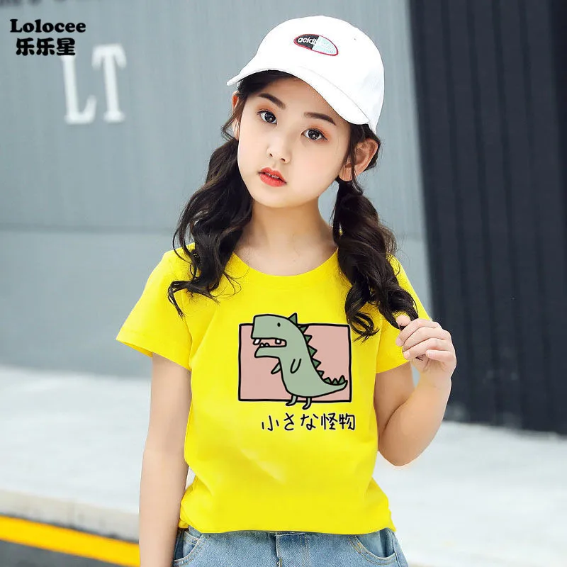 

Cute T Shirt Teen Girls Summer Short Sleeve kawaii Dinosaur Graphic Tees Children T-shirt Loose Causal Tops 2020 New