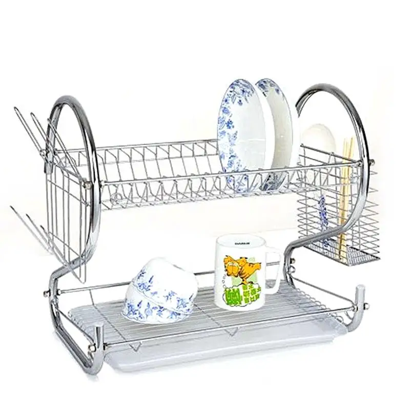 Многофункциональный двухслойный кухонный металлический стеллаж для сушки