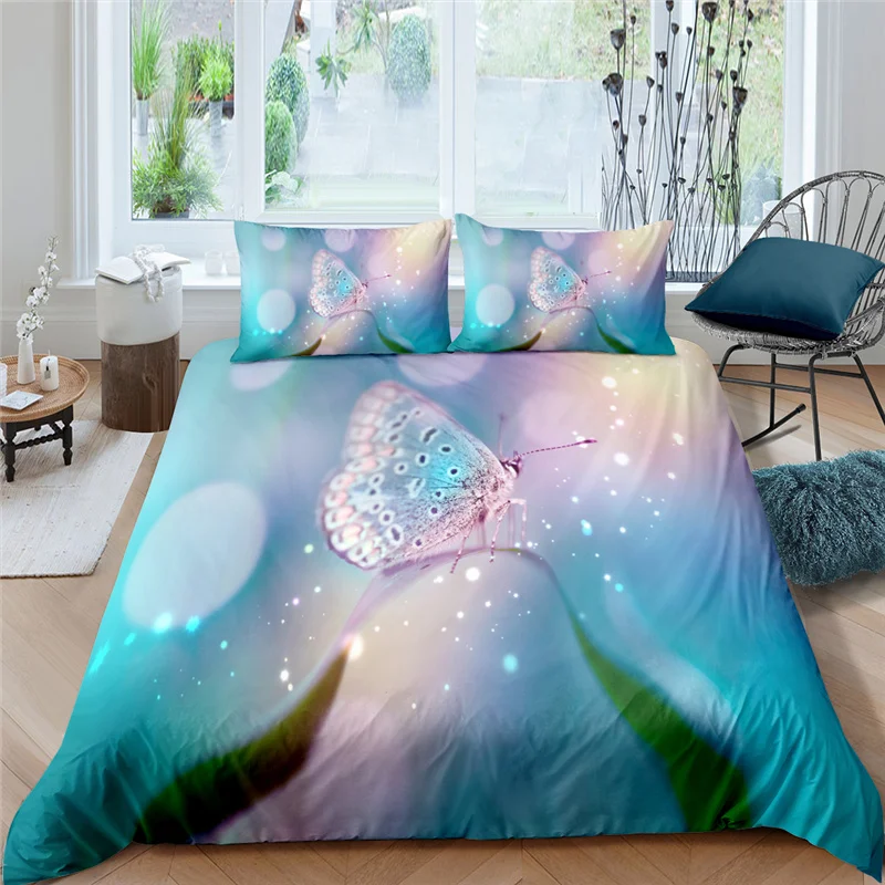 

Роскошные 3D бабочка Цветочный принт 2/3 шт. комплекты постельного белья Удобные животных пододеяльник наволочка домашний декор Queen и King Разм...