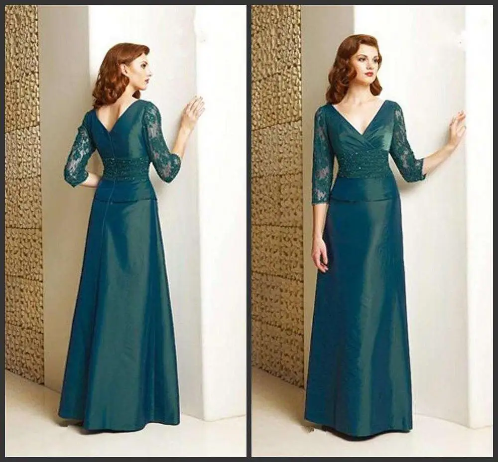 Черно зеленые атласные платья для матери невесты 3/4 кружевное платье с длинными