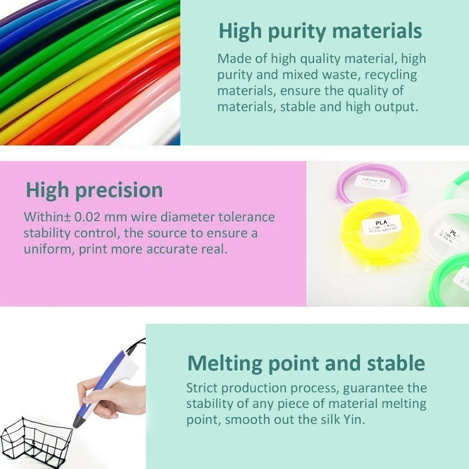 

KAIGEABS Filament 5M Dimensional Accuracy +/-0.02mm 1.75 PLA 3D Printing Materials Send Multicolors
