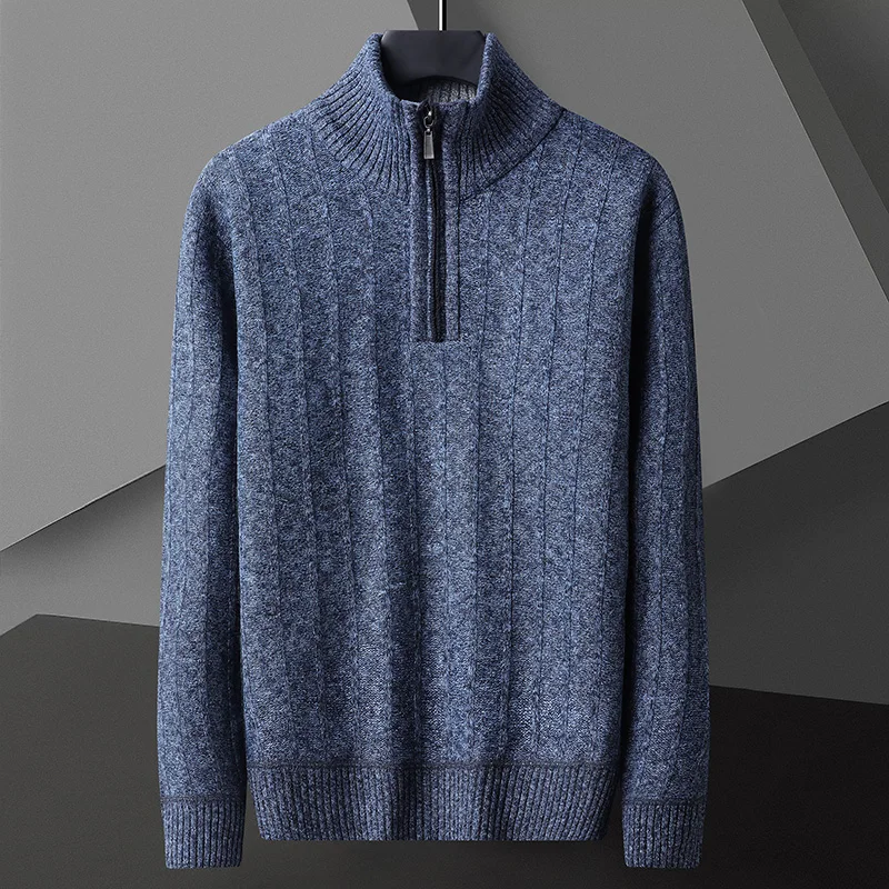 

2021 Winter Men's Sweater Casual Pullover Mens Warm Sweaters Man Slim Stand Collar Knitted Pullovers Male Coats Half Zip Sweater