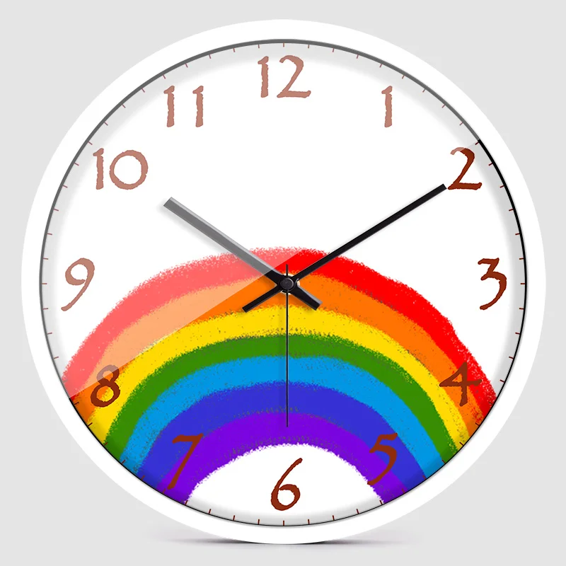 Мультяшные радужные настенные часы современный дизайн для гостиной детские
