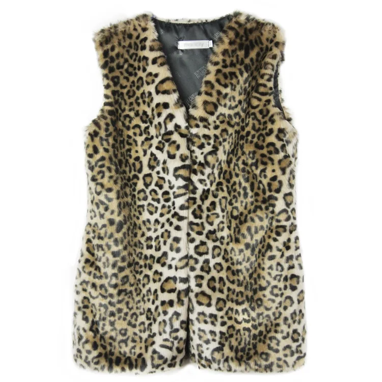 

MJ- New Fashion Leopard Pattern Winter Clothing Long-style Imitation Fur Coat Warmth Vest Women Faux Fur Waistcoat