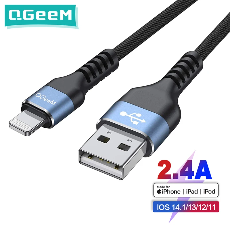 Сертифицированный QGeeM MFi USB кабель для iPhone 12 Mini Pro Max XS X XR 11 8 7 6 Plus 2.4A Кабель Lightning