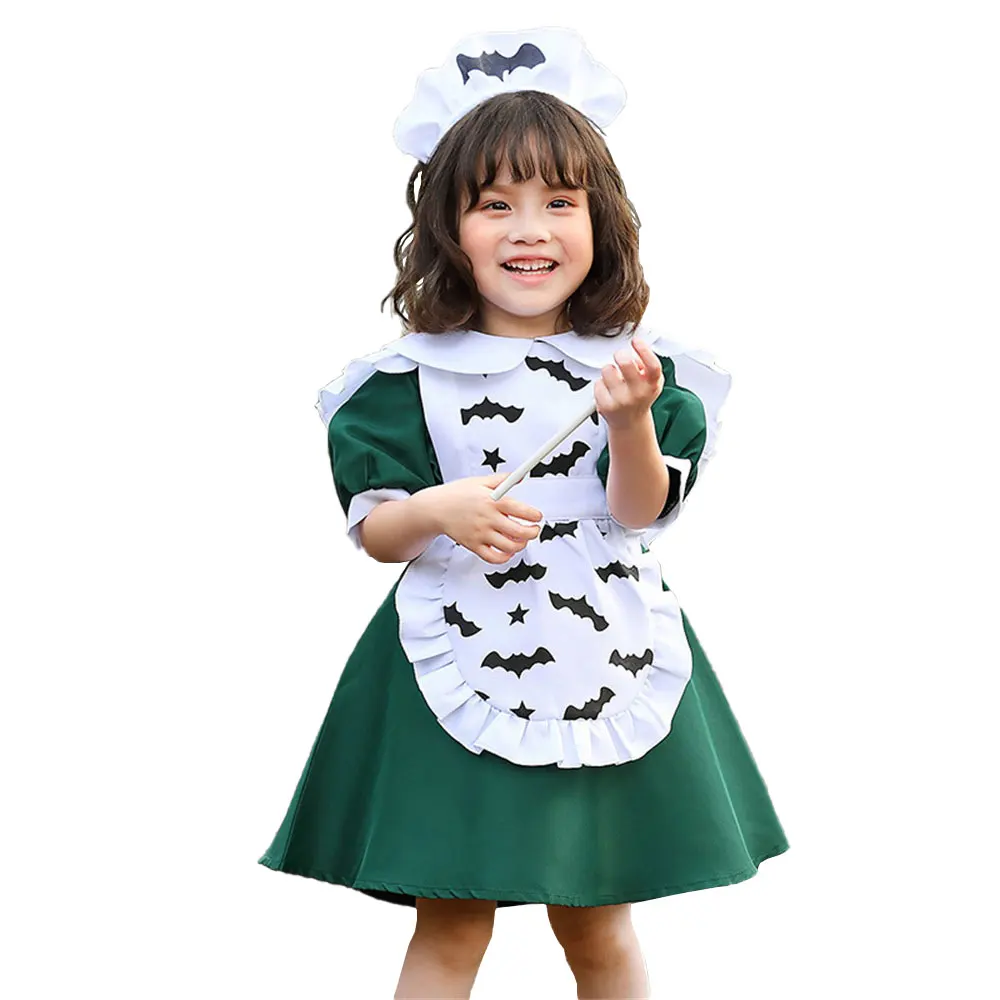 

Костюм для родителей и детей на Хэллоуин, Детский костюм, аниме косплей, горничная, летучая мышь, форма, милая девочка, зеленый призрак, празд...