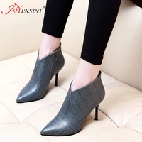 2022 sexy high heeled shoes high heels shoes pu leather women shoe pointed toe pumps side with pearl 8cm martin boots