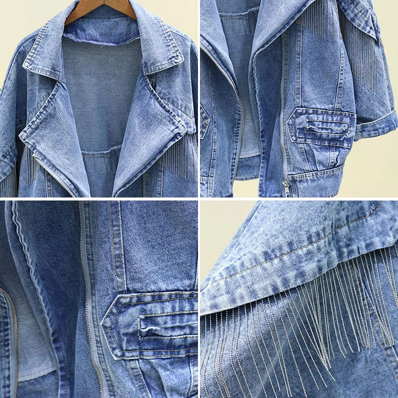 

New Denim Jackets Women Spring Autumn Overcoat Tassel Long Sleeve Casual Jeans Jacket Loose Woman Coat Outerwear Plus Size P622