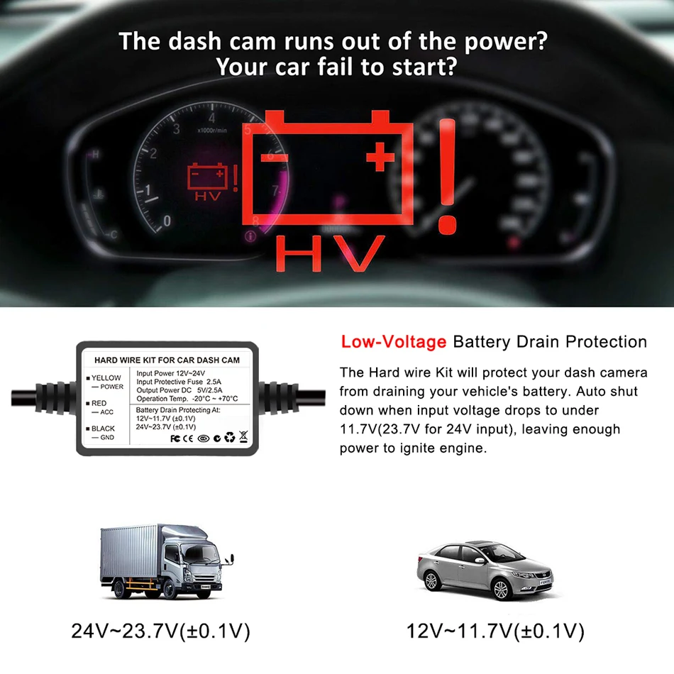 RUCCESS комплект с жестким проводом Mini USB 12 В 24 В до 5 В 2.5A Автомобильный USB кабель с автоматической зарядкой для автомобильного видеорегистратора видеорегистратор gps автомобильный адаптер