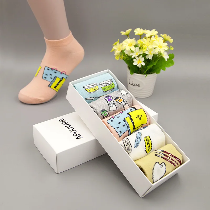 

Женские носки, хлопковые носки с мультяшным принтом, женские милые носки для скейтборда в стиле Харадзюку, 5 пары/компл., носки до щиколотки с...