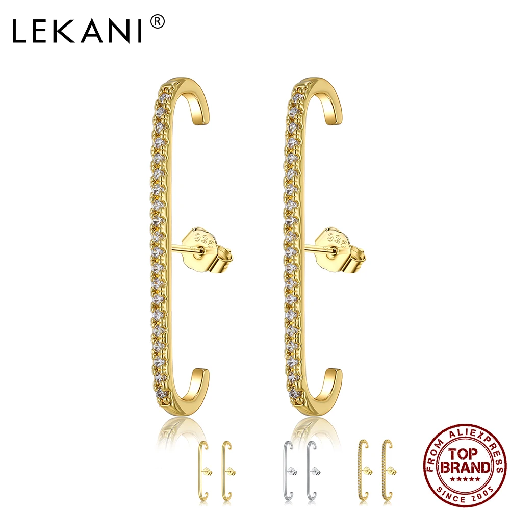 

LEKANI European and American Gold Color Stud Earrings For Women Shiny Cubic Zirconia Earring Party Fashion Jewelry New Arrival