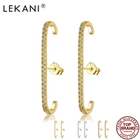 lekani european and american gold color stud earrings for women shiny cubic zirconia earring party fashion jewelry new arrival