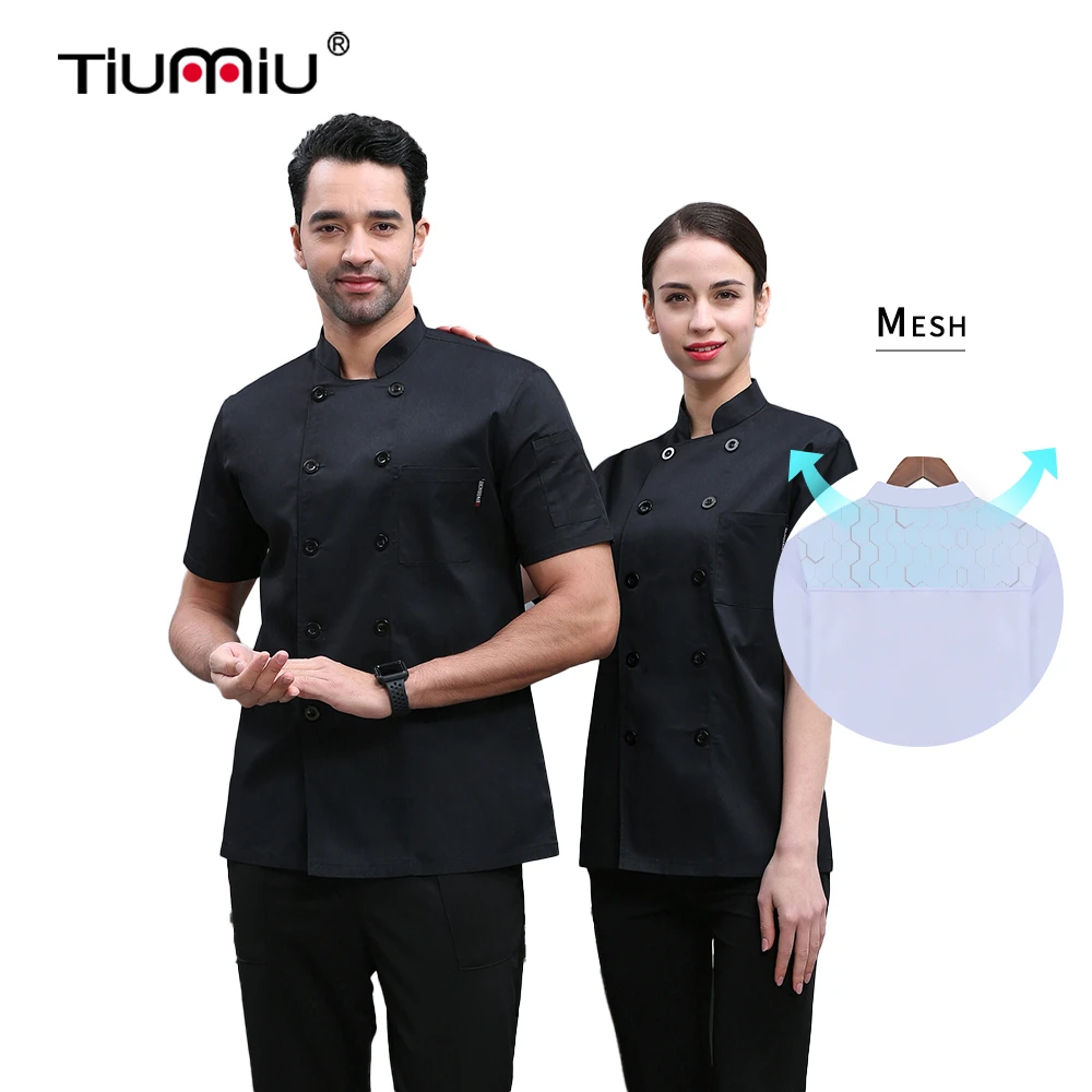 

Летняя дышащая куртка шеф-повара с коротким рукавом для мужчин и женщин, пальто для готовки, униформа для ресторана, официанта, кухни, отеля, ...