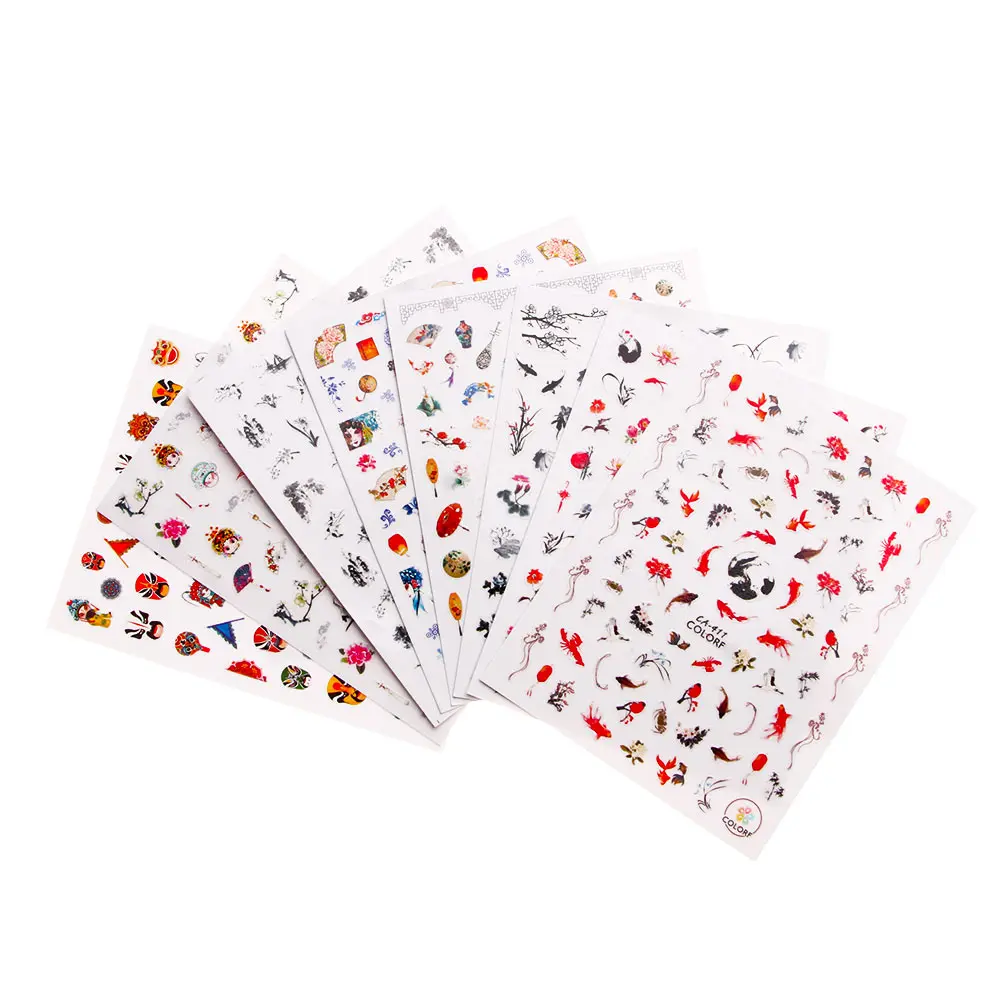 1 шт. переводная 3d наклейка для ногтей фольга Китайская опера чернила цветок рыба