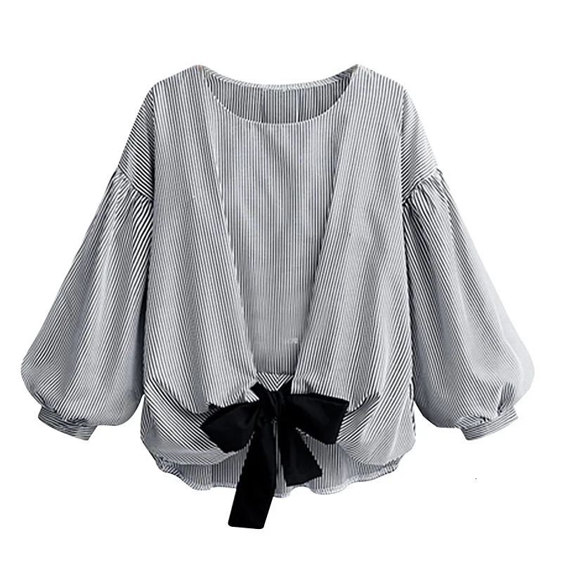 

2020 Autumn And Winter New Products Fashionable Temperament Round Neck Striped Loose Lantern Sleeves Blouse Shirt D202