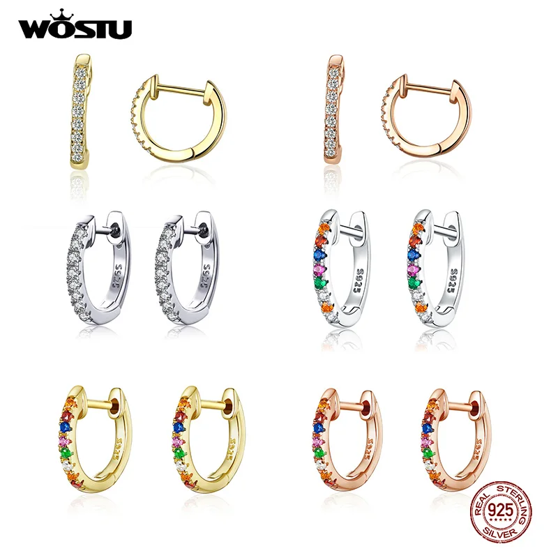 WOSTU Аутентичные 925 пробы Серебряные 6 цветов маленькие круглые серьги-кольца для женщин Свадебные модные Благородные Ювелирные изделия подарок FIE498
