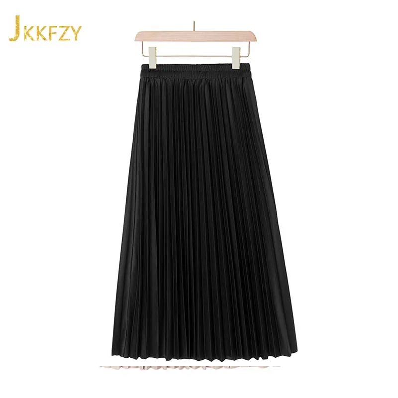 

Spring 2021 Elegant Pleated Skirt Woman High Waist Long Mujer Falda Casual Black Donna Gonna Fashion Femme Jupe Frau Rock