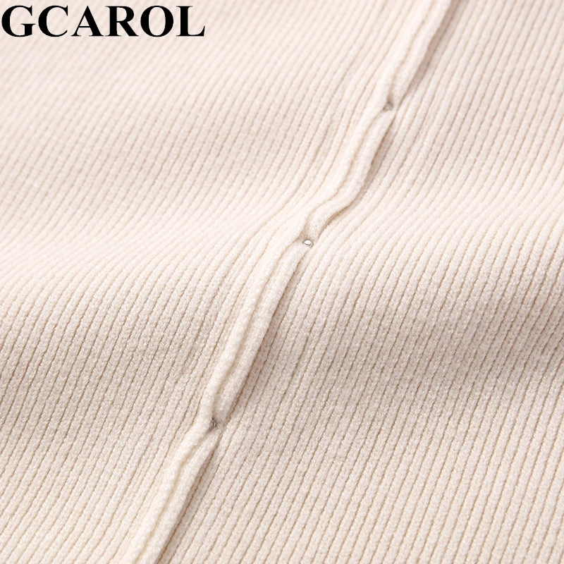 GCAROL/новая осенне-зимняя Корейская трикотажная юбка с заклепками и разрезом эластичная резинка на талии средней длины, эластичная трикотажная юбка