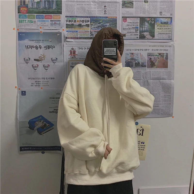 Kawaii консервативный стиль толстовки женские большие размеры с длинным рукавом