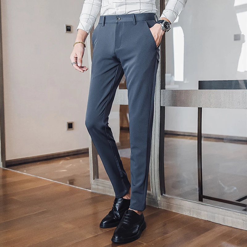 Новинка 2021 мужские костюмные брюки для свадьбы модные облегающие повседневные