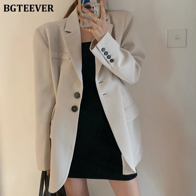 

BGTEEVER New Autumn Winter Loose Women Solid Blazer Coats Long Sleeve Single-breasted Female Suit Jackets Ladies Outwear 2021