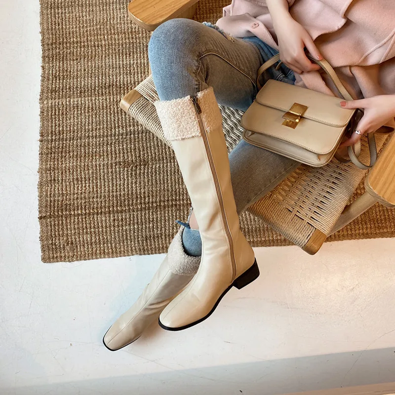 

FEDONAS Classic Design Knee High Boots Side Zipper Warm Shoes Woman Heels 2021 Fashion Party Wedding Thick Heels Winter Boots