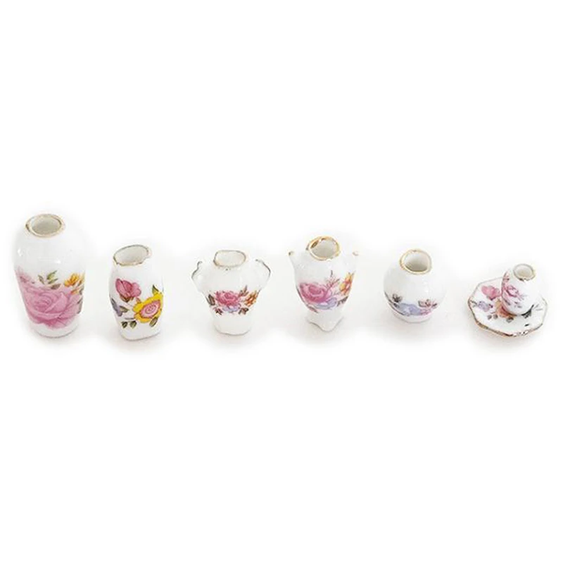 

7Pcs/lot Mini 1:12 Dollhouse Miniature Porcelain Flower Vase Dolls House Accessories Simulaiton Furniture Toys