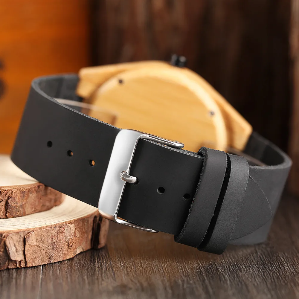 

Flying Phoenix Engrave Dial Men's Bamboo Watch Pin Buckle Genuine Leather Band Fashion Casual Male Wristwatch Vintage Wood Clock
