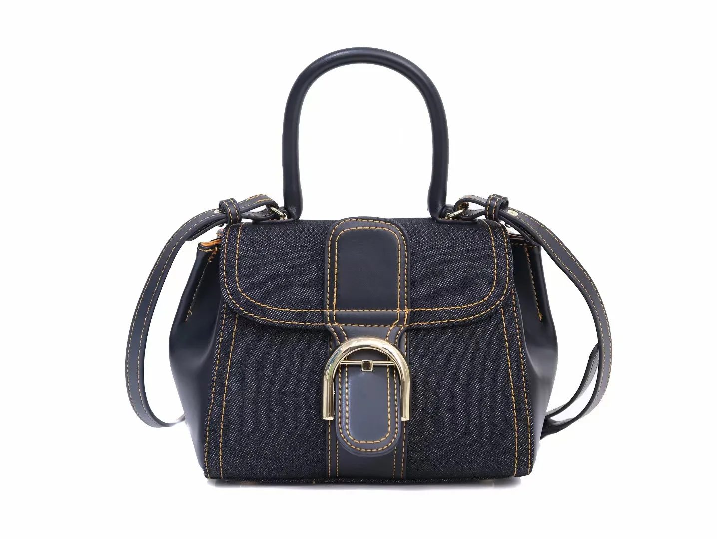 

FIRMRANCH Women's Messenger bag 2021 Denim Stitching PU Exquisite Belt Buckle Retro One-Shoulder Portable Saddle Bag Girl Gift