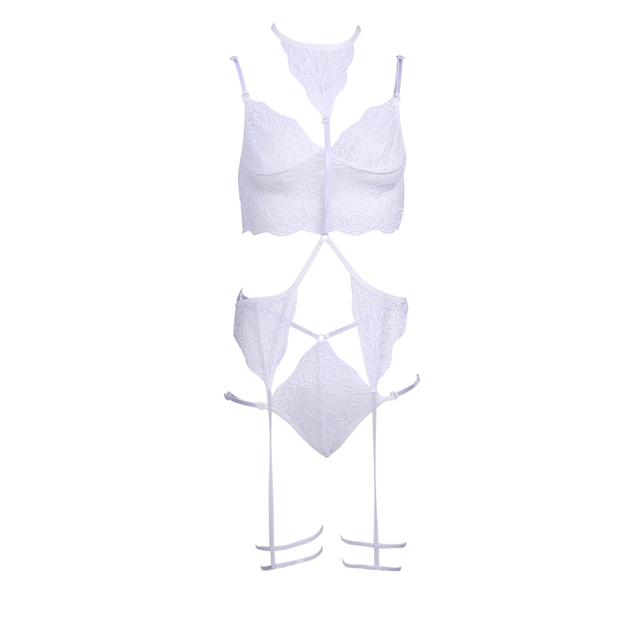 

Women's Sexy Erotic Lingerie Set 3PCS Embroidery Intimates Bra + Panty G-string Set Bandage Transparent Lace Open Bra&Brief Sets