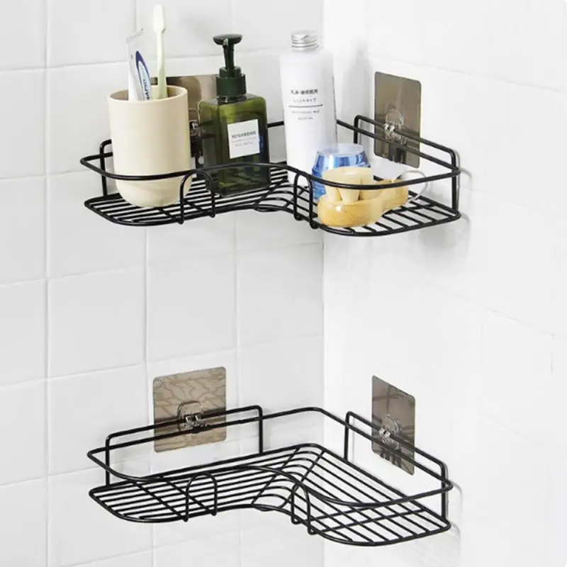 

1PC Wrought Iron Storage Rack Bathroom Fixtures Corner Rack Punch-Free Shower Shampoo Holder Kitchen Tripod Home Storage Tool
