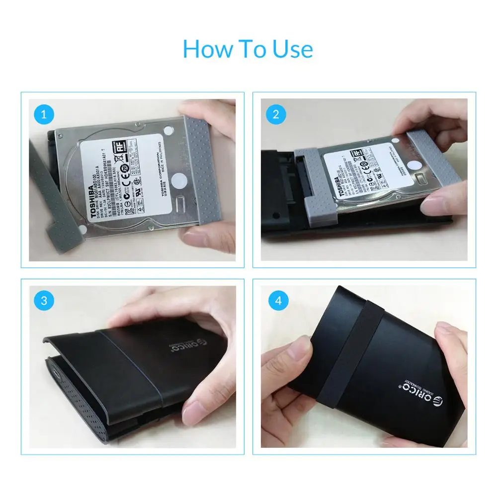 ORICO 2 ТБ SATA для USB 3,0 2,5 дюймов Чехол для HDD SSD диск коробка с резиновым USB3.0 жесткий диск Корпус инструмент бесплатно для 9,5 мм ниже HDD