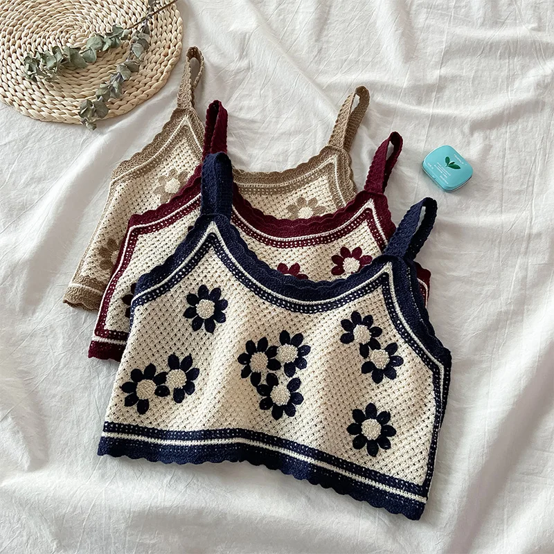 

EBAIHUI 2021 Crop Tops Women Summer Tank Top for GIrls Sexy E-girl Style Flower Print Spaghetti Strap Clothes Basic Camis