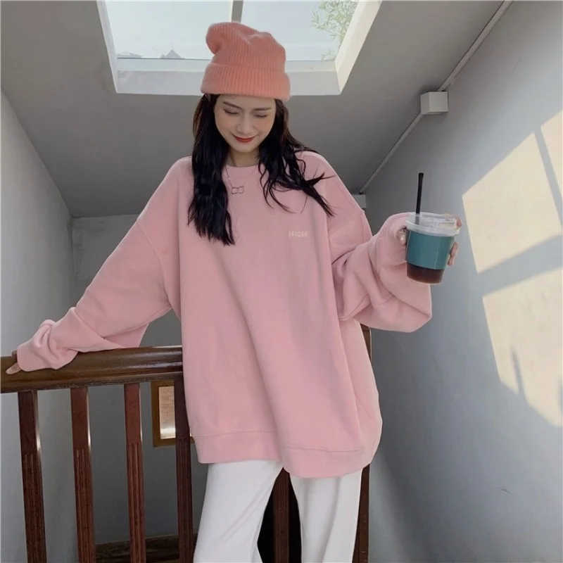 

Pink Long Sweater Women's Thigh-length 2021new Autumn and Winter Thin Blue Loose-fitting Small Hip-covering Top