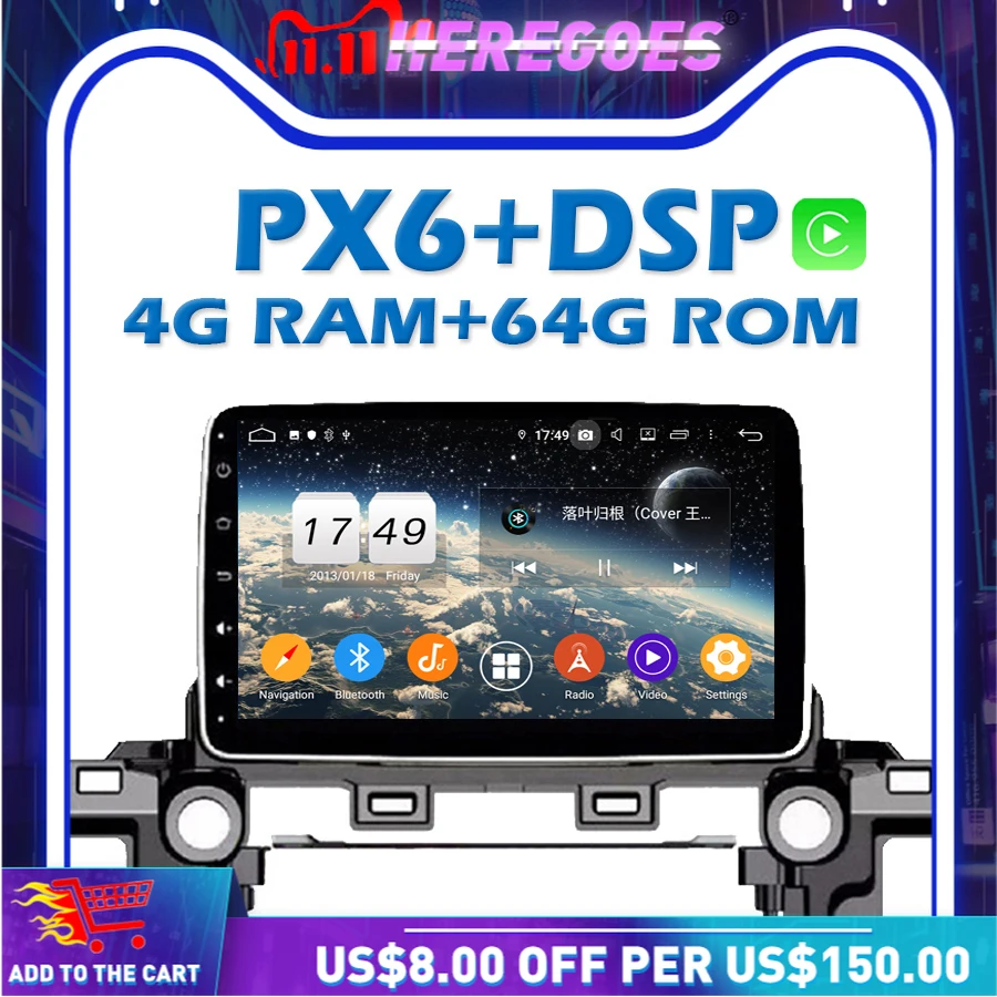 Автомобильный DVD-плеер Carplay PX6 DSP IPS Android 10 0 4 Гб 64 GPS навигация карта RDS автомобильное