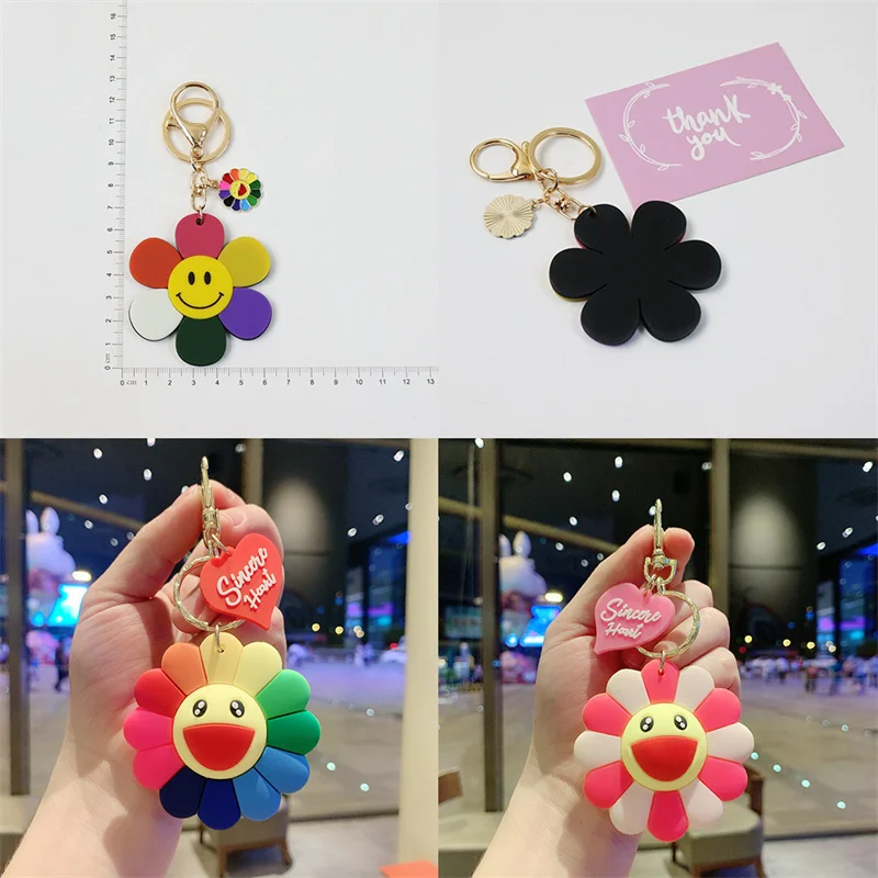 

Colorful Soft Sunshine 7 Colour Smile Keychain Sun Flower Car Sunflower KeyRing Pendant Jewelry Best Event Gift Female KeyChains