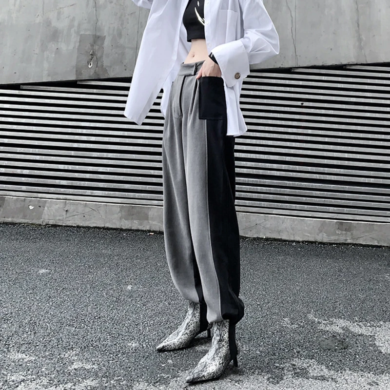 TWOTWINSTYLE Хит Цвет Лоскутные женские широкие брюки высокая талия прямые повседневные брюки для женщин Мода одежда Новинка