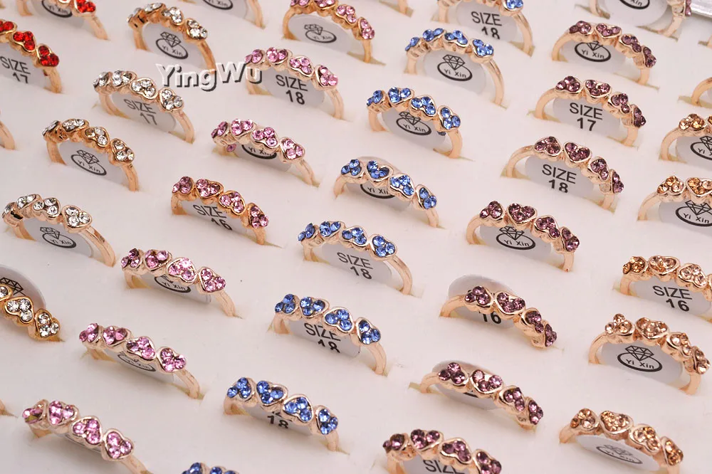 

Yingwu, 30 шт, смешанные партии, кольца с кристаллами в виде сердца, блестящие стразы, кольца для женщин и девушек, позолоченные кольца, ювелирные...