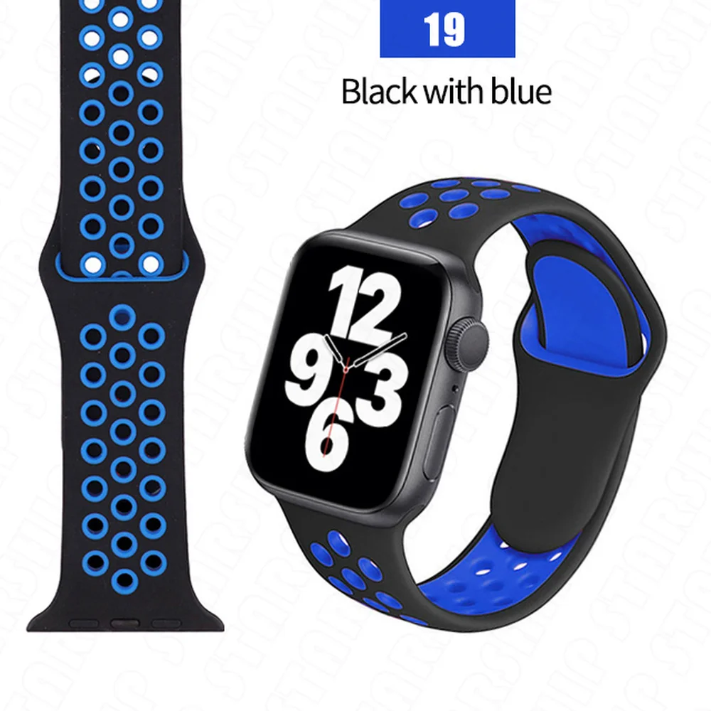 

Ремешок силиконовый для Apple Watch 7 6 se 5 4 3, спортивный Воздухопроницаемый резиновый браслет для iwatch 40 мм 38 мм 44 мм 45 м