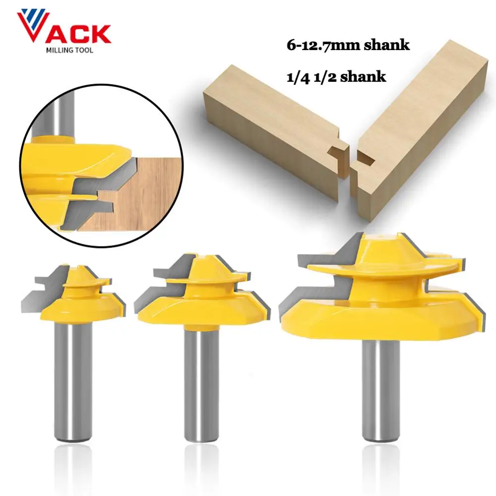 

VACK 45 Degree Lock Miter Router Bit 6.35 8mm 12.7mm Shank Wood Tenon Milling Cutters For MDF Plywood Carpenter Woodworking Tool