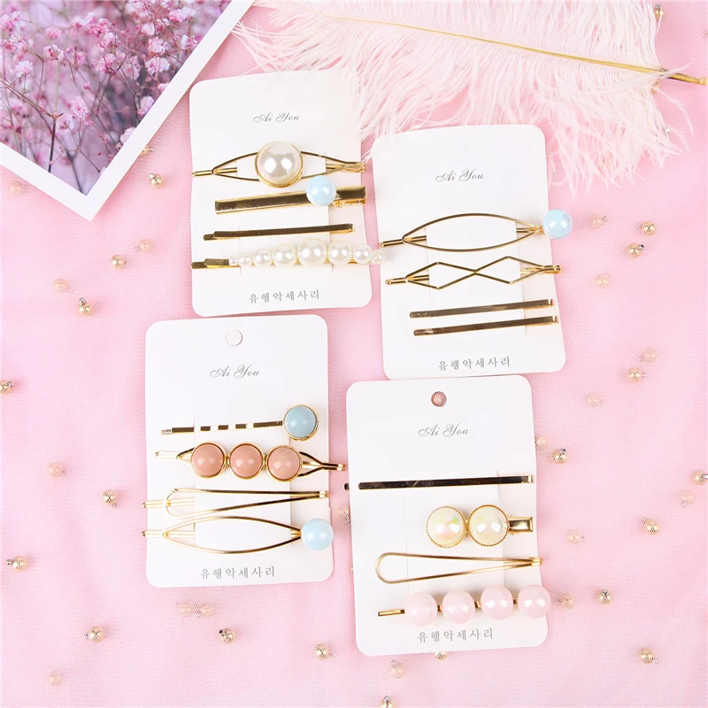 4 шт./компл. жемчужная заколка женские заколки разноцветные бусины для волос