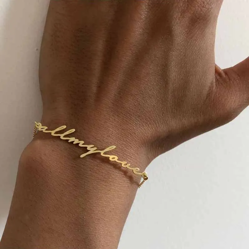 

Custom Name Bracelets For Women Handwriting Signature Name Stainless Steel Bracelet Baby Kid Handmade Fashion Jewelry 2021