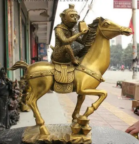 YM 306 11 "народный китайский фэншуй Латунь Yuanbao обезьяна солнце WuKong Верховая езда