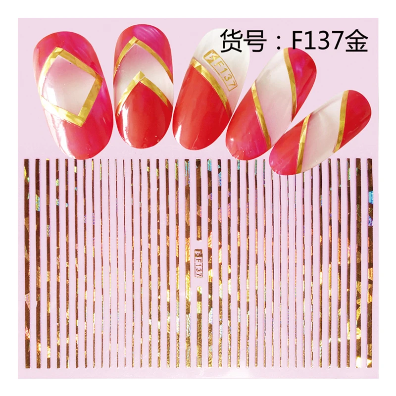 

Black and white gold and silver geometric lines nail stickers adhesive art nail accessories decorative nail stickers 10PCS