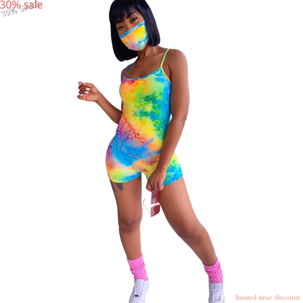  Распродажа 30% комбинезон с принтом на завязках женский + шорты маска клубный