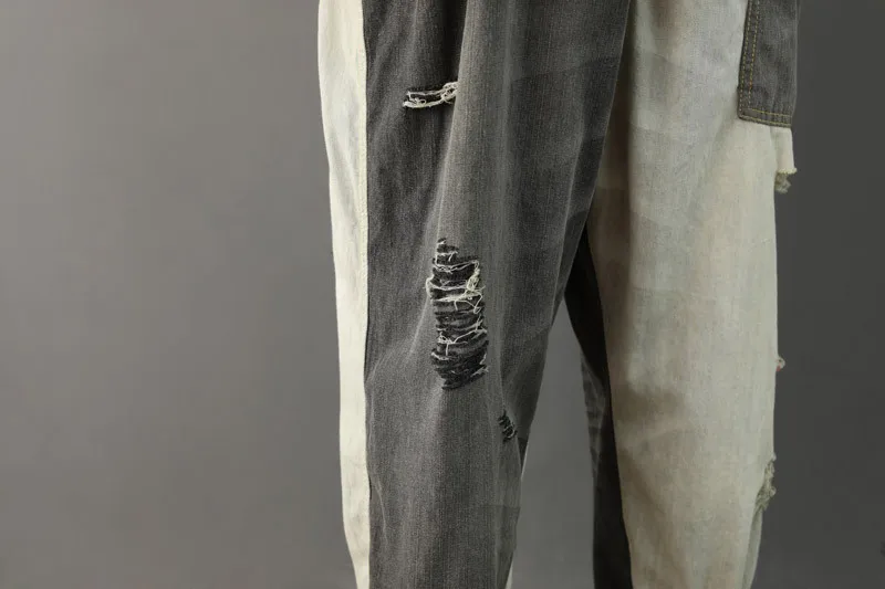 Women Dungarees Jumpsuit Patchwork Ripped Jeans Denim Romper Vintage Suspender Overalls Summer Harem Pants Block Color Jump Suit | Женская