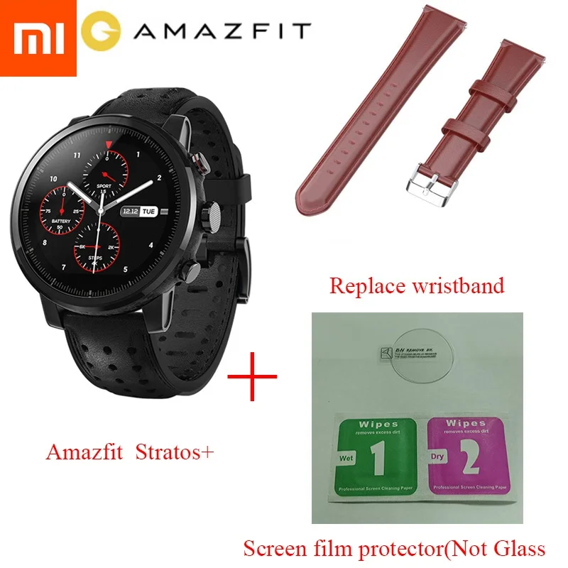 Add Red Wristband Глобальная версия Xiaomi Huami Amazfit 2 Stratos 2+ умные часы для мужчин с gps Xiaomi часы PPG монитор сердечного ритма 5ATM водонепроницаемый - Цвет: Add Red Wristband