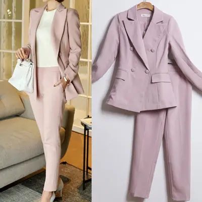 

2020 New Office Lady Work Wear OL Women Slim Black Pant Set Women 2 Piece Set Turn Down Collar Long Sleeve Blazer Jacket Suit